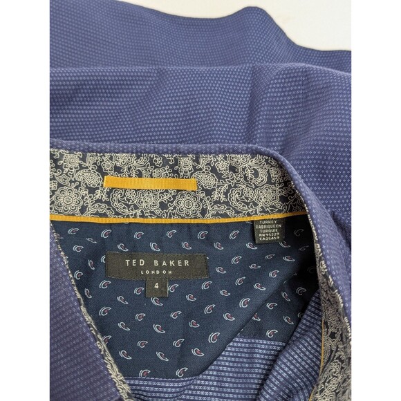 Ted Baker Mens Size 4 L Blue Bigidea Micro Dobby Flip Cuff Button Down Shirt - Picture 3 of 6